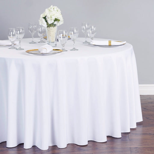 Bargain 132 In. Round Polyester Tablecloth White