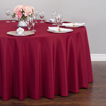 Bargain 132 In. Round Polyester Tablecloth Burgundy