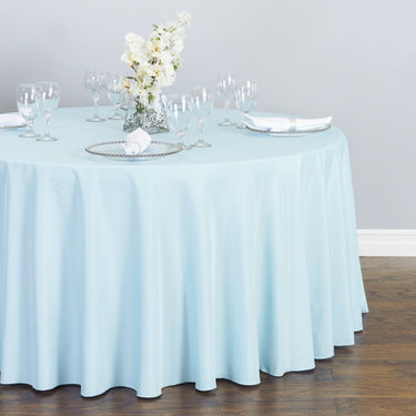 Bargain 120 In. Round Polyester Tablecloth Baby Blue