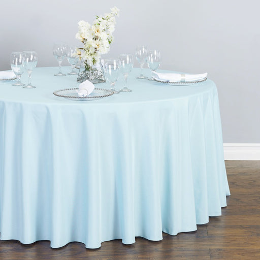 Bargain 108 In. Round Polyester Tablecloth Baby Blue