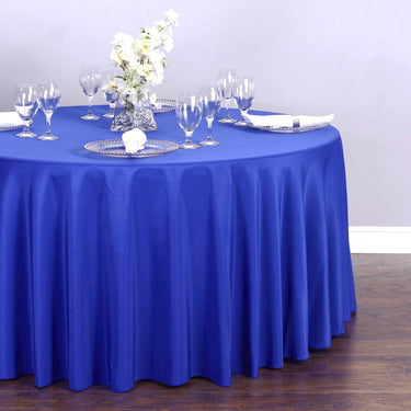 132 in. Round Polyester Tablecloth Royal Blue