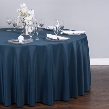 Bargain 120 In. Round Polyester Tablecloth Navy Blue
