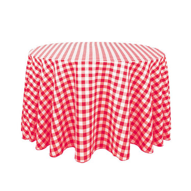 Bargain 108 In. Round Polyester Tablecloth Red & White Checkered