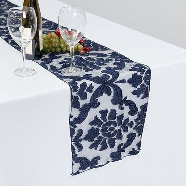14 X 108 in. Baroque Sheer Table Runner Stone Blue