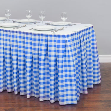 Bargain 14 Ft. Polyester Table Skirt Blue & White Checkered