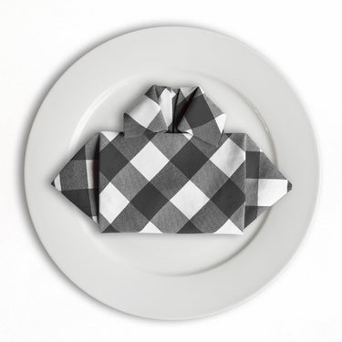 15 in. Polyester Napkins Black & White Checkered (1 Dozen)