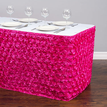 17 ft. Rosette Satin Table Skirt Fuchsia