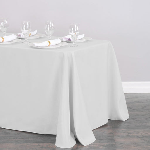 Bargain 90 X 156 In. Rectangular Polyester Tablecloth Silver