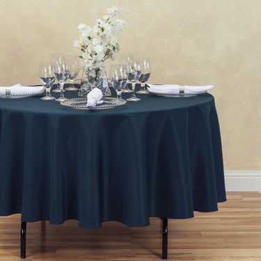 Bargain 90 In. Round Polyester Tablecloth Navy Blue