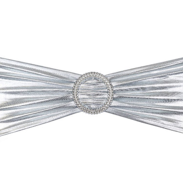 Stretch Chair Sash Metallic Silver With Round Buckle 5/Pack