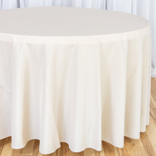 Bargain 132 in. Round Polyester Tablecloth Beige