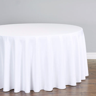 Bargain 120 in. Round Polyester Tablecloth White