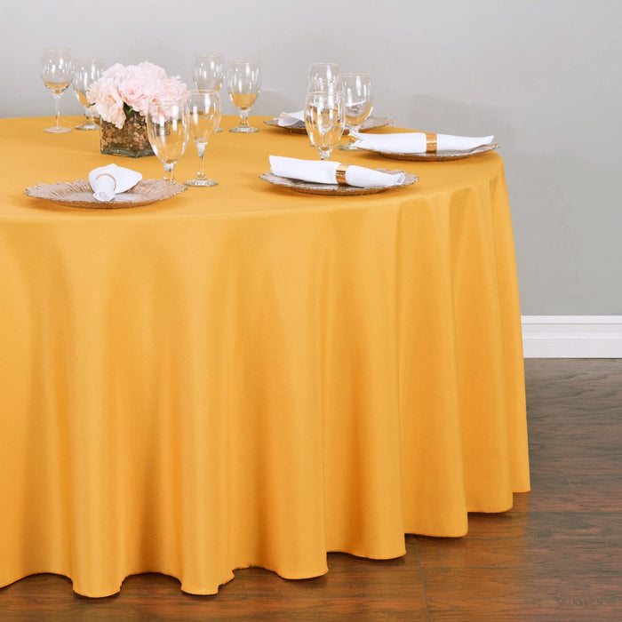 Bargain 132 In. Round Polyester Tablecloth Gold