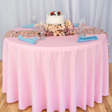 Bargain 108 In. Round Polyester Tablecloth Pink