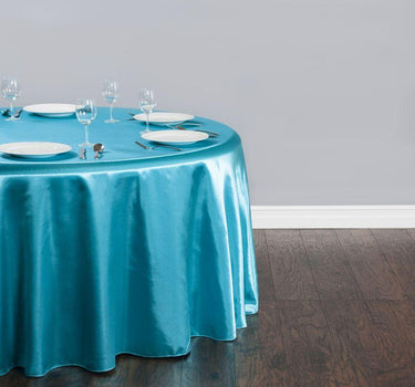 Bargain 120 In. Round Satin Tablecloth Turquoise