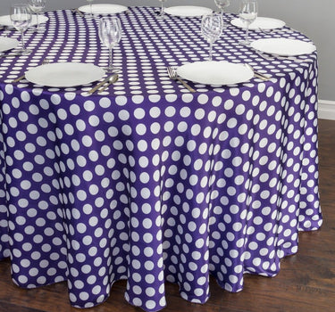 Bargain 118 in. Round Polka Dot Satin Tablecloth Purple / White