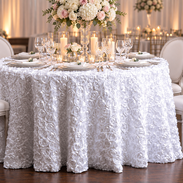 130 in. Round Rosette Satin Tablecloth (9 Colors)