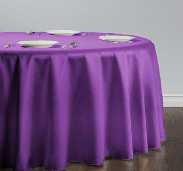 Bargain 132 in. Round Shantung Silk Tablecloth Purple