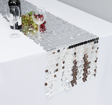 Bargain 14 X 108 in. Payette Sequin Table Runner Silver