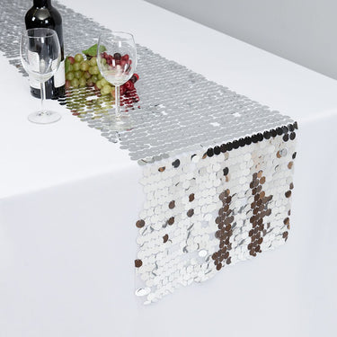 Bargain 14 X 108 in. Payette Sequin Table Runner Silver
