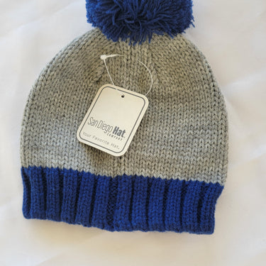 Boys Fine Knit Cobalt Blue Pom Pom Beanie