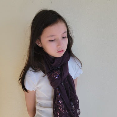 Scarf With Flower Sequins Purple