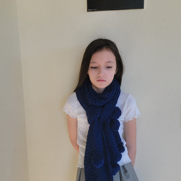 Scarf With Pom Pom Acrylic Blue