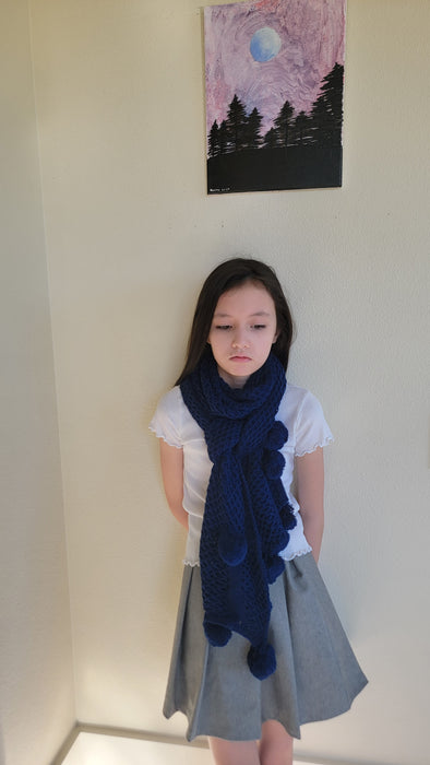 Scarf With Pom Pom Acrylic Blue