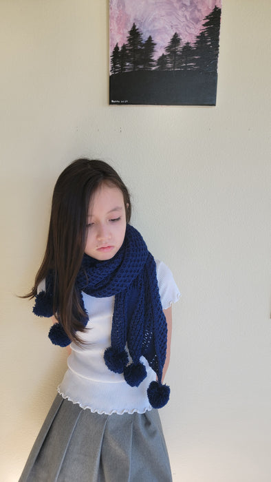 Scarf With Pom Pom Acrylic Blue