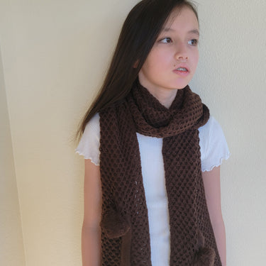 Scarf With Pom Pom Acrylic Brown