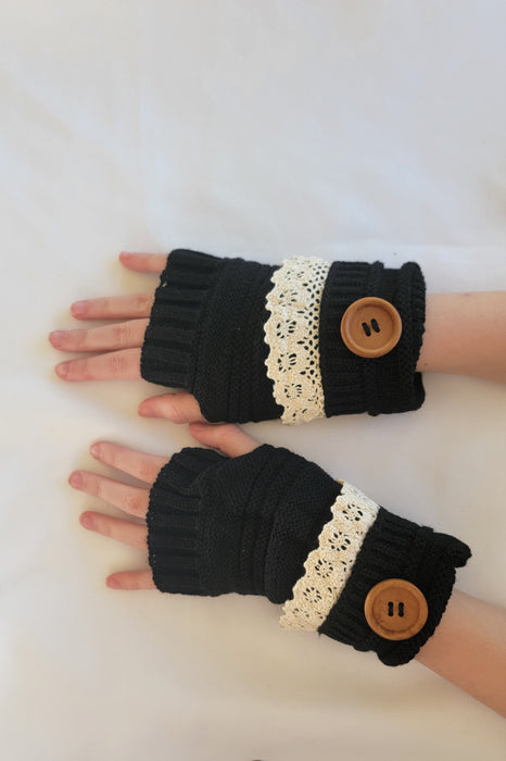 Womens Arm Warmers & Fingerless Gloves-Black