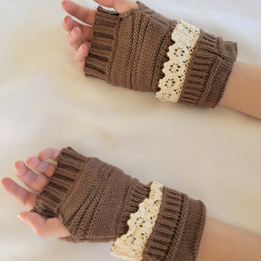 Womens Arm Warmers & Fingerless Gloves-Brown