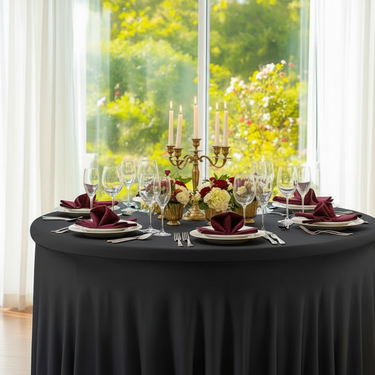 5 ft.Round Wavy Stretch Tablecloth Cover (2 Colors)