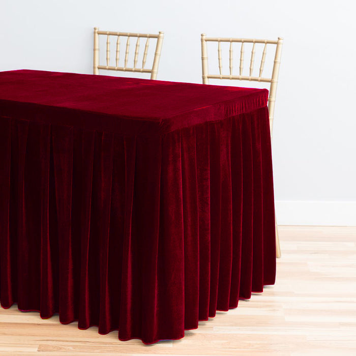 Bargain 4 ft. Fitted Velvet Table Skirt Burgundy