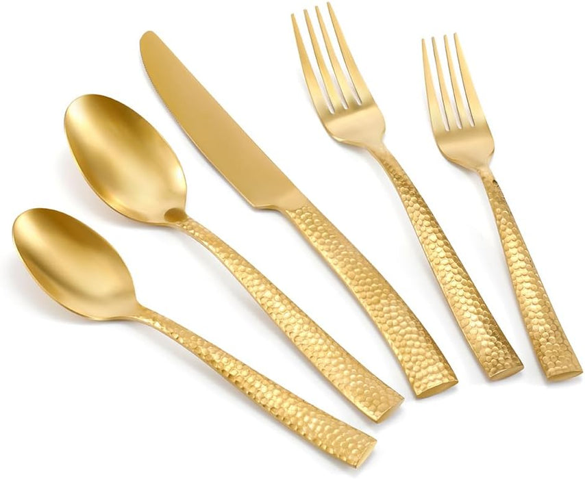 5-Piece Hammered Silverware Set Gold (Only Available for Pick-up)