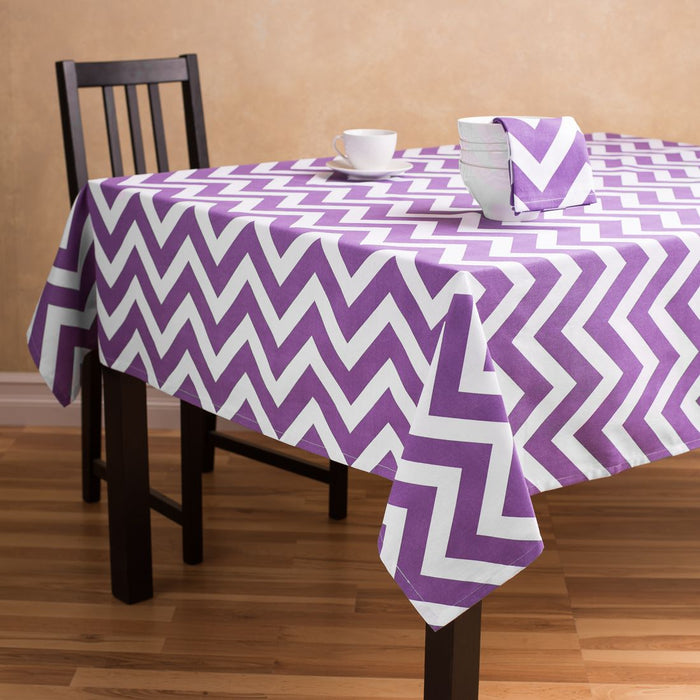 Bargain 60 x 84 in. Rectangular Chevron Cotton Tablecloth Purple & White