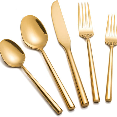 5-Piece Square Handled Silverware Set Gold