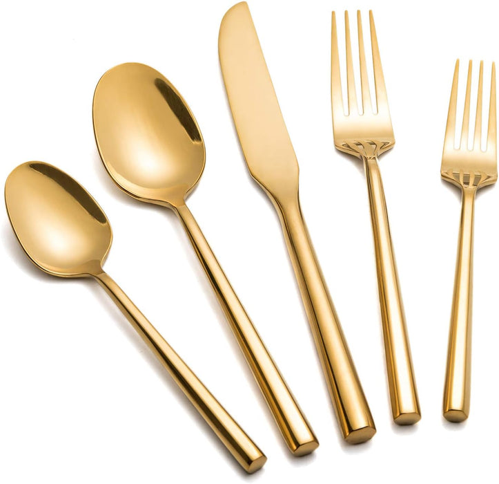 5-Piece Square Handled Silverware Set Gold (Only Available for Pick-up)