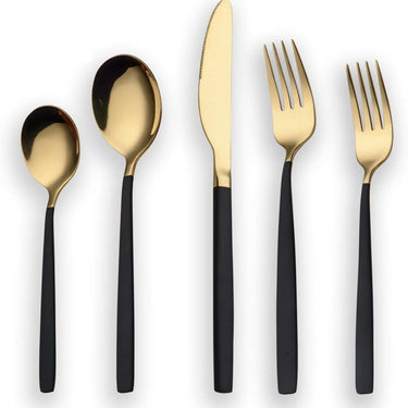 5-Piece Black Handled Silverware Set Gold