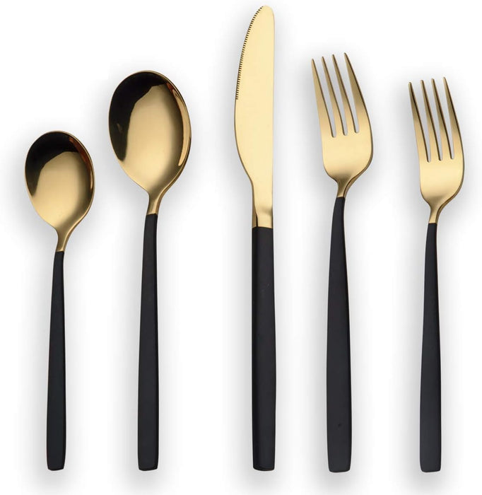 5-Piece Black Handled Silverware Set Gold (Only Available for Pick-up)