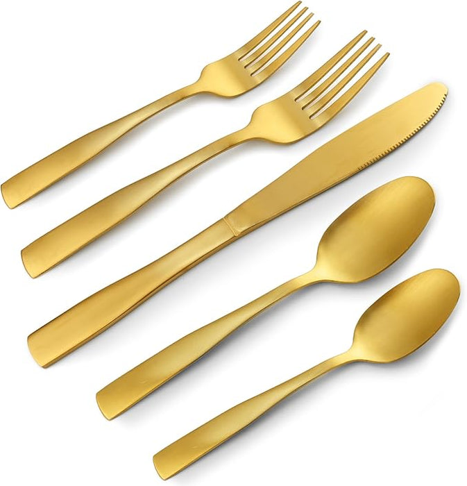 5-Piece Flat Handled Silverware Set Gold (Only Available for Pick-up)