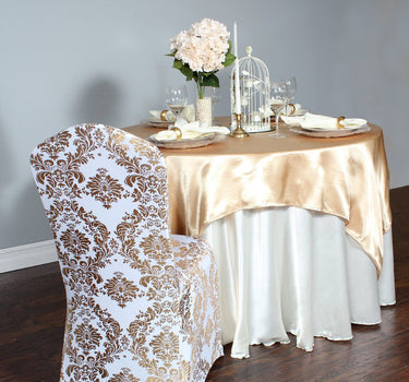 Bargain 72 In. Square Satin Overlay Gold