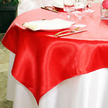 Bargain 72 In. Square Satin Overlay Red