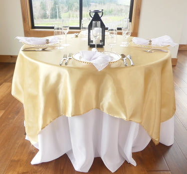 Bargain 72 In. Square Satin Overlay Gold