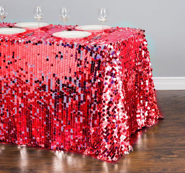 Bargain 88 X 130 in. Round Corner Rectangular Payette Sequin Tablecloth Red