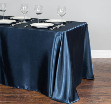 Bargain 90 X 132 In. Rectangular Satin Tablecloth Navy Blue