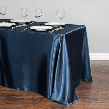 Bargain 90 X 132 In. Rectangular Satin Tablecloth Navy Blue
