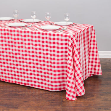 Bargain 90 X 156 in. Rectangular Polyester Tablecloth Red Checkered