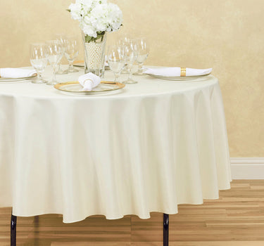 Bargain 90 In. Round Polyester Tablecloth Ivory