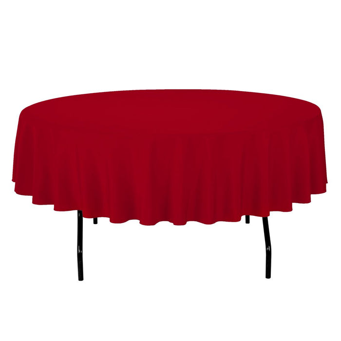 Bargain90 in. Round Cotton-Feel Tablecloth Red